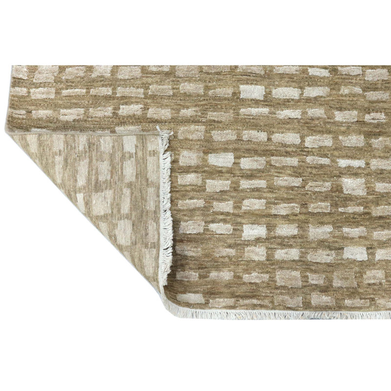 Hand Knotted Geometric Area Rug in Brown/Ivory, Rectangle 5' x 8'