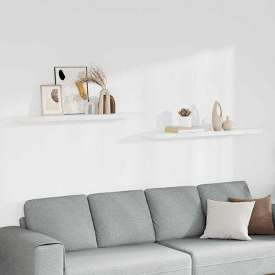 Wall Shelf Set of 2 White Honeycomb MDF Metal Floating Shelves Minimalist Storage Design