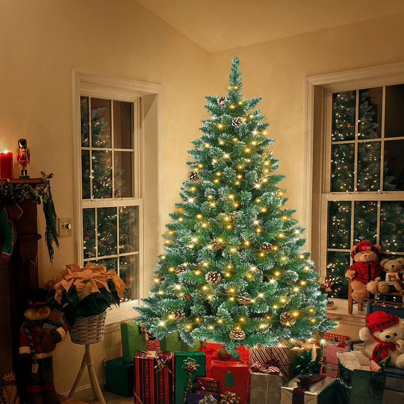 Artificial Christmas Tree, PVC Christmas Tree with Tips and Stand, Artificial Pine Tree, Christmas Decoration, Snow Effect with Pine Cones