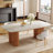 78.7" Stone Kitchen Dining Table for 8 with Solid Wood Legs, Travertine Slab Top, Semi-Circular Stripe Base