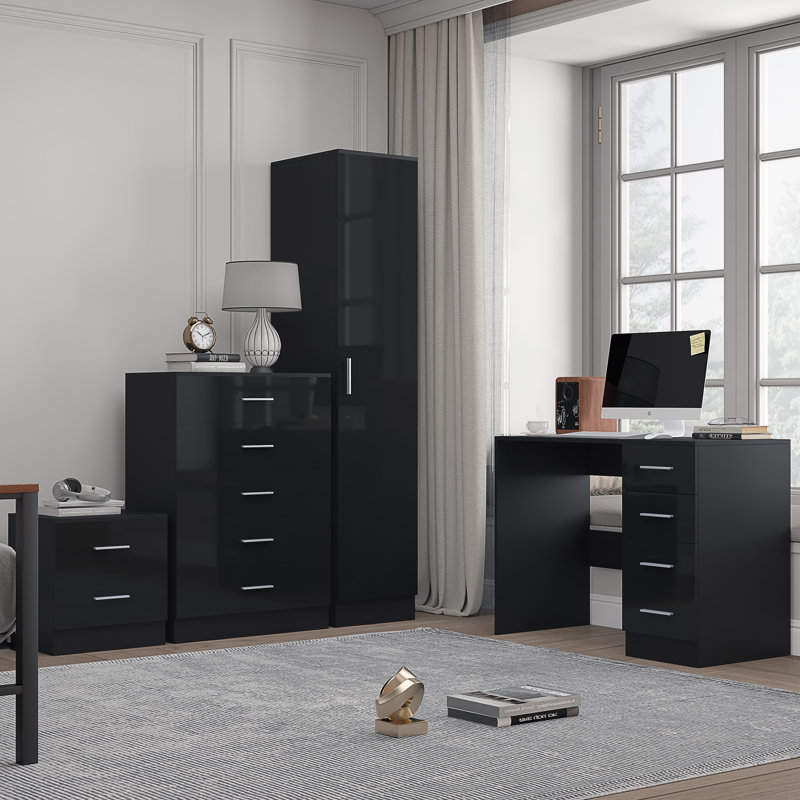 Eva Piece Bedroom Set, Black Gloss / Black Oak