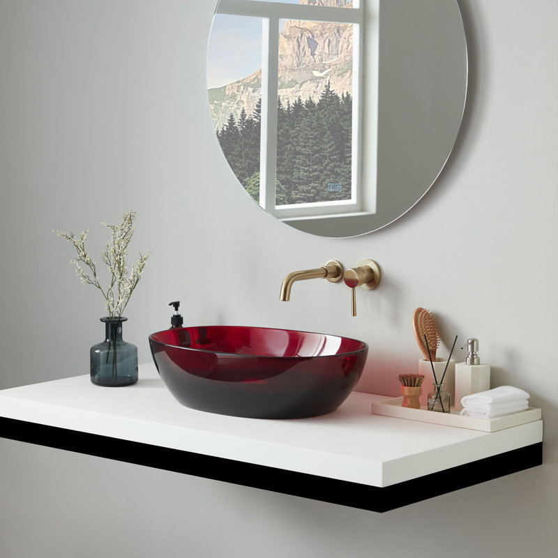Cpingao 22" X 15" Resin Bathroom Sink Oval Vessel Bathroom Sink, Red