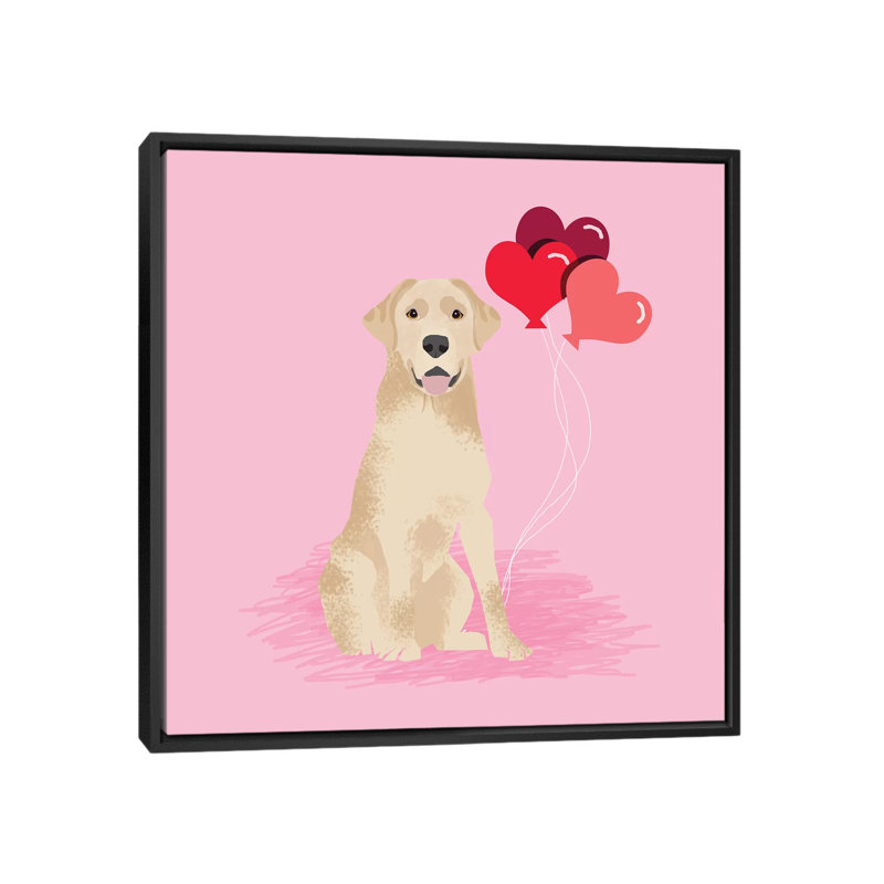 Reproduction d'art sur toile tendue, "Labrador Love Ballons", H 18 po x l 18 po x P 1,5 po, Toile avec cadre noir