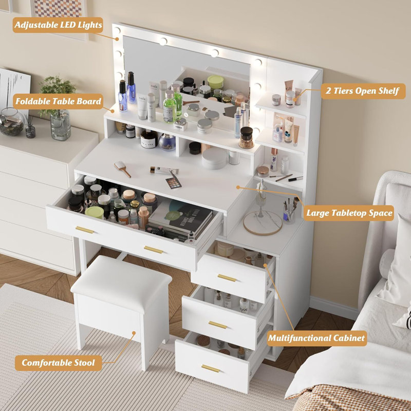 Makeup Vanity Table with Mirror & 9 LED Light Bulbs