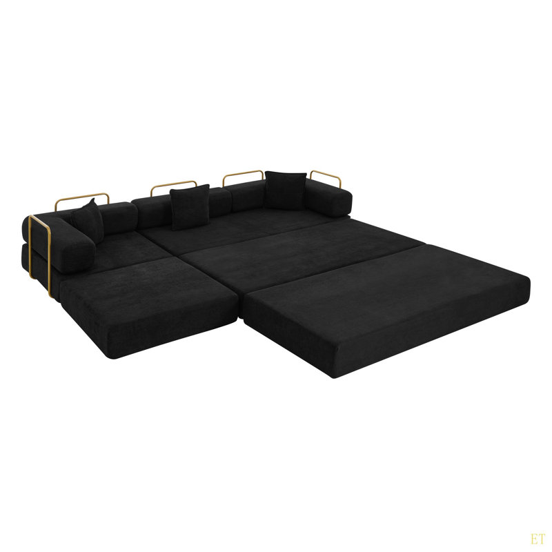 Canapé modulaire de 108 po avec méridienne en forme de L, méridienne désossée avec assise profonde, canapés à compression en éponge sans assemblage, canapé-lit pliant moderne avec dossier amovible