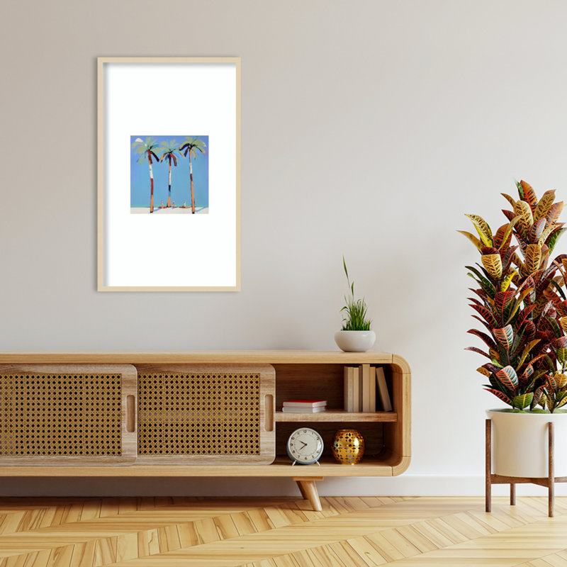 «Three Palm Trees» par Elena Avanesova, reproduction d'art encadrée sur bois, 41x25, Svelte naturel