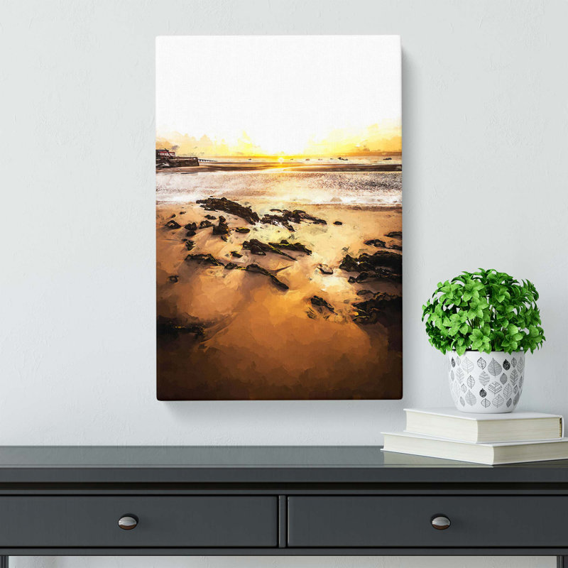 Sunrise at Tenby Beach in Wales in Abstract - Wrapped Canvas, 76 cm H x 50 cm W