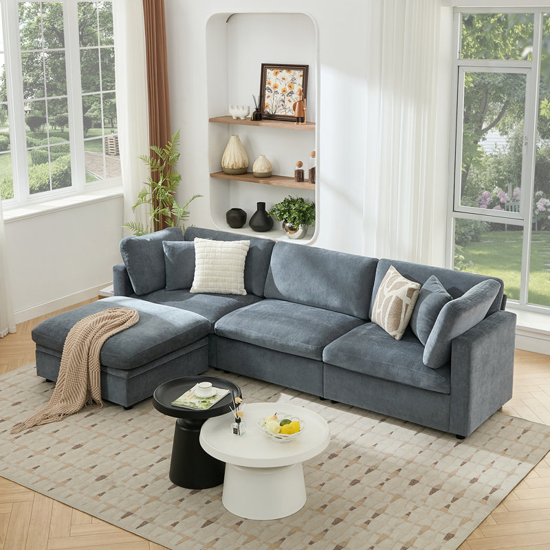 Canapé modulaire rembourré en forme de L 4 places 118,5 po, Chenille beige