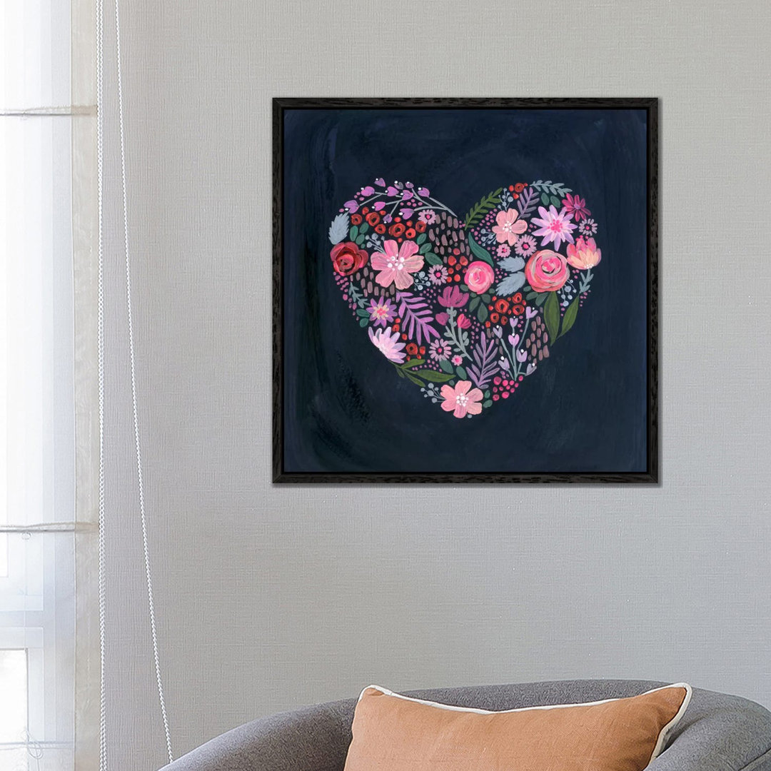 Floral Heart On Navy von Stephanie Corfee - Gallery-Wrapped Canvas Giclée on Canvas