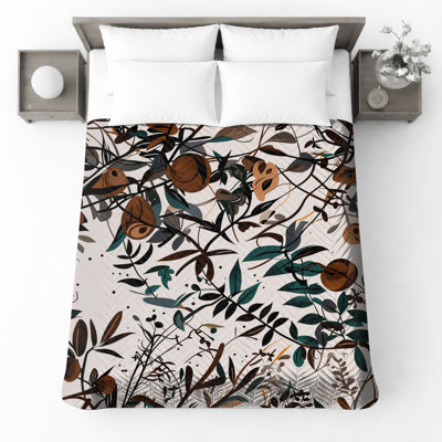 Botanical Abstract Art Quilted Bedspread All Sizes