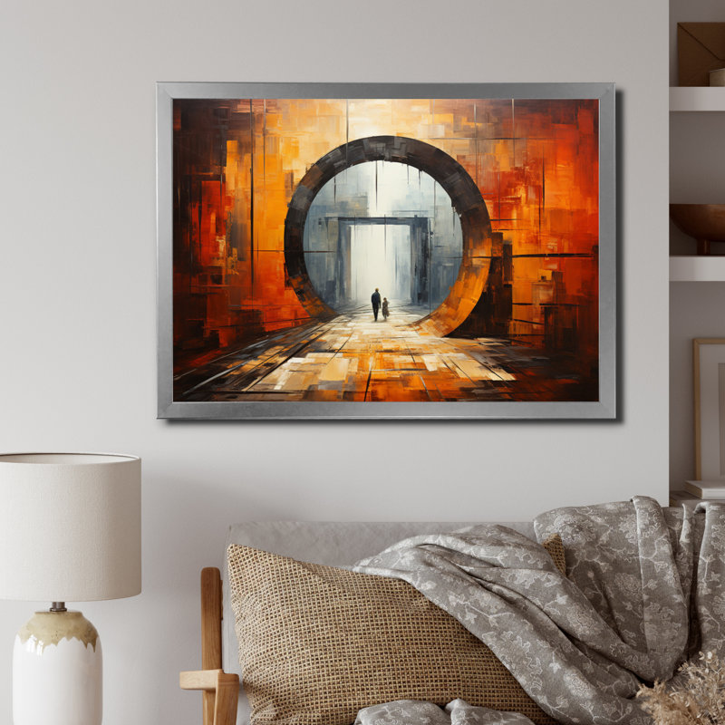 Orange Tunnel entrelacé sur toile, H 12 po x l 20 po x P 1 po, Cadre simple argenté