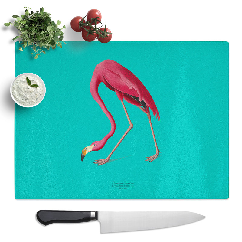 Flamingo In Teal By Audubon  Glass Chopping Board