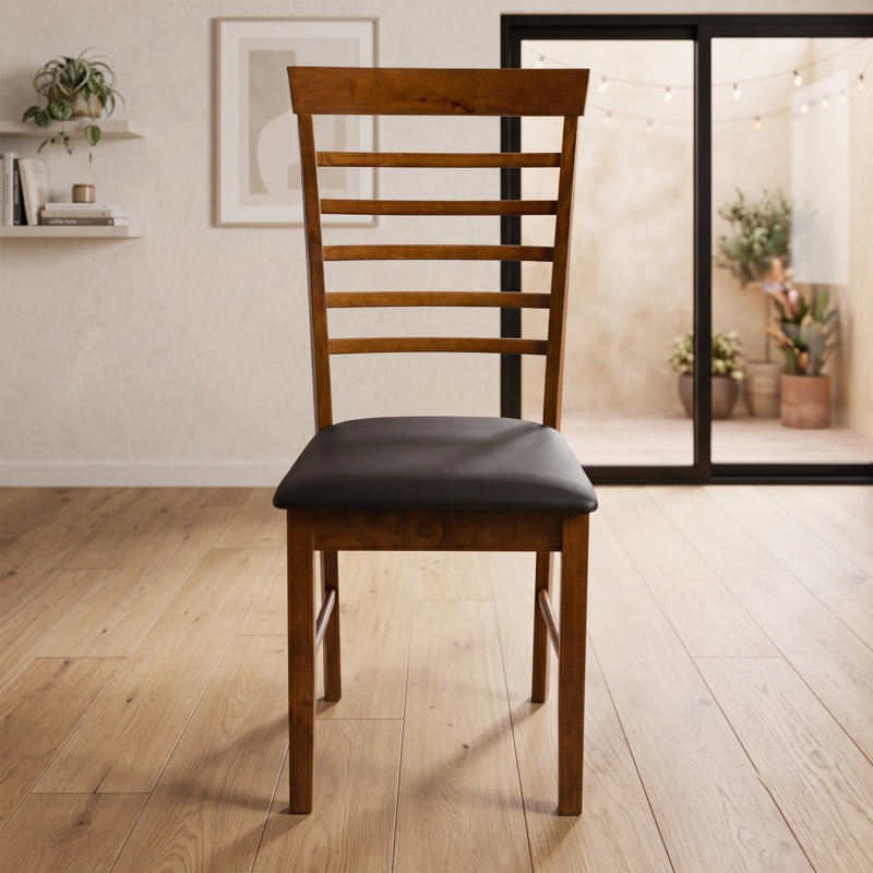 Bowerbank 46cm H Polyurethane Upholstered Ladder Back Side Chair, Dark Oak