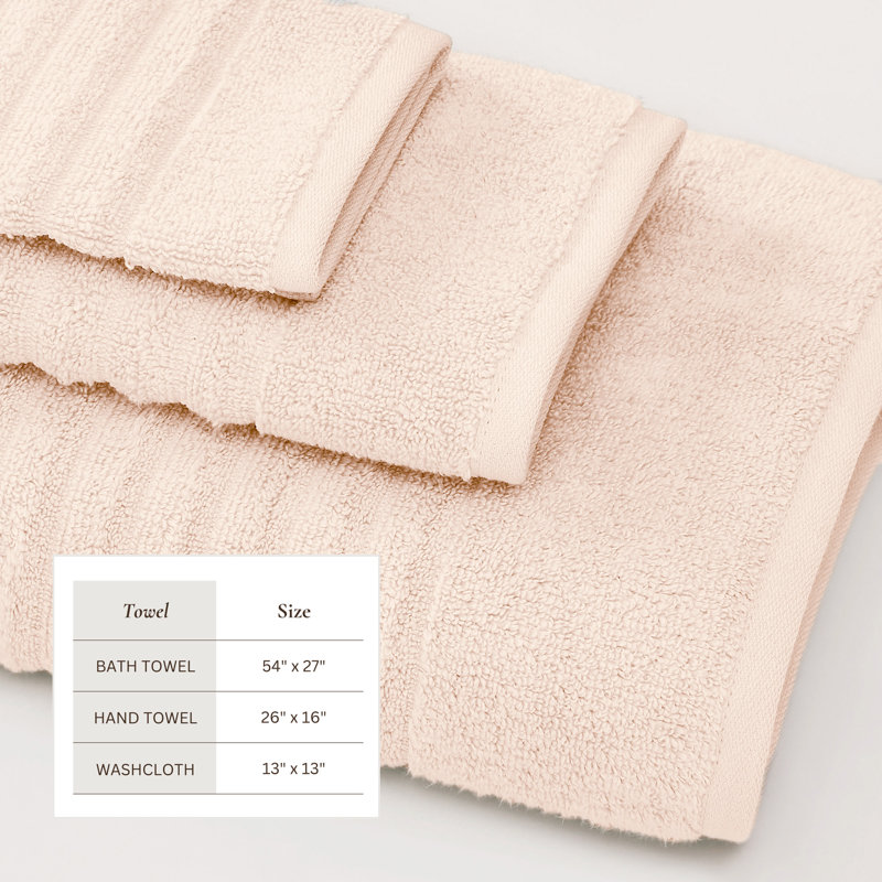 Essuie-mains 100% coton à nervures zéro torsion (ensemble de 6), Sable rose, Ensemble 6 serviettes de bain