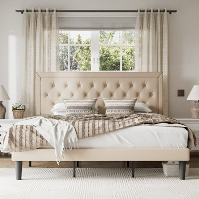 Hegg Linen Tufted Upholstered Platform Bed with Wood Slats Headboard Included