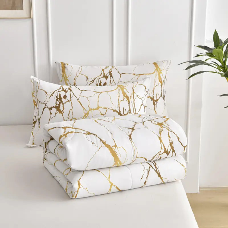 Ensemble d'édredon pour chambre à coucher 2/3 pièces à imprimé marbre blanc doux toutes saisons