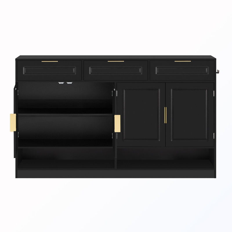 4-Doors Sideboard With Adjustable Shelf And Open Storage, Black