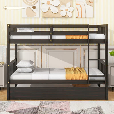 Lit superposé simple au-dessus de simple en bois d'hévéa avec lit gigogne