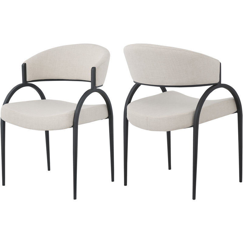 17.72'' H Upholstered Metal Armchair, Matte Black, Beige Linen Textured Fabric