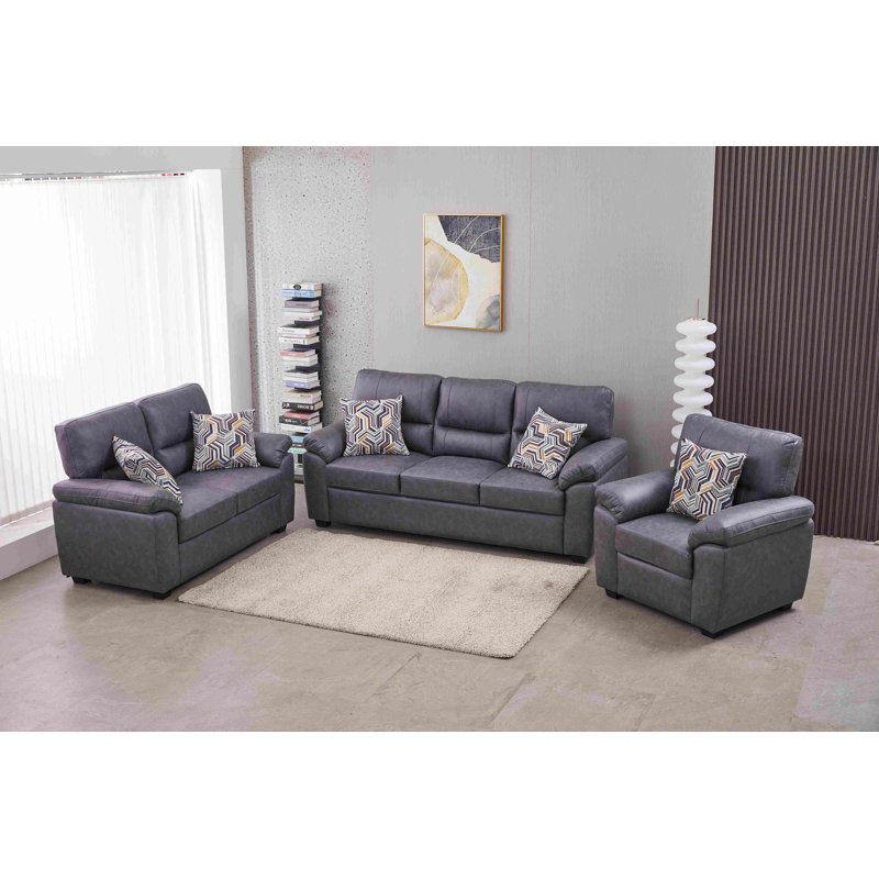 Ensemble de salon en similicuir 3 pièces, Gris foncé