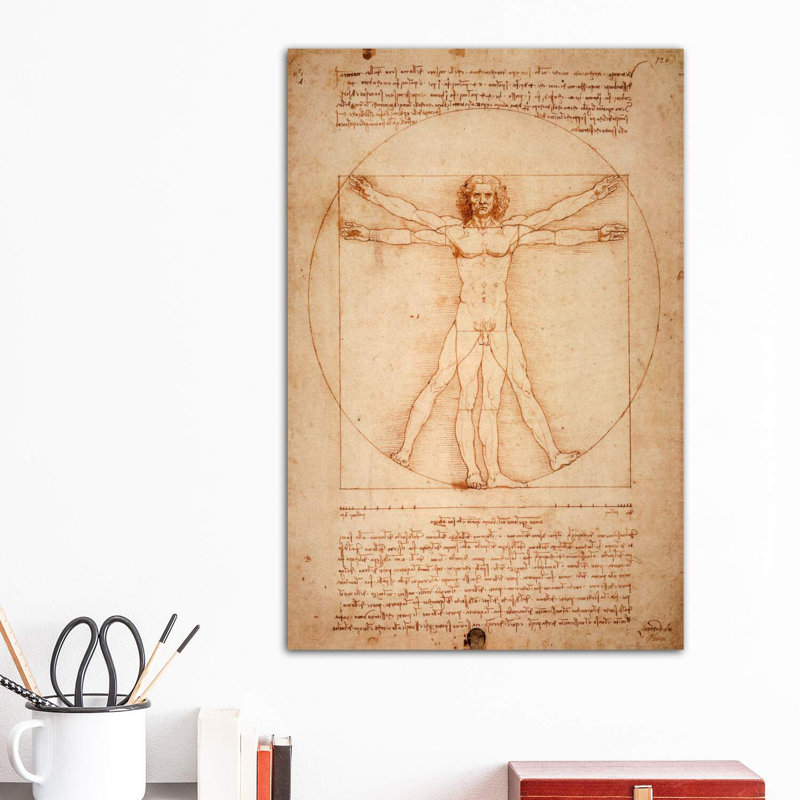 Vitruvian Man by Leonardo Da Vinci - Painting on Canvas, 20.32 cm H x 30.48 cm W, Wrapped Canvas