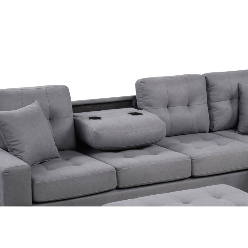Misja Upholstered L-Shaped Sectional Reversible, Dark Gray Fabric