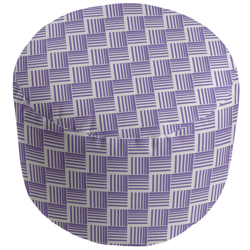 Round Upholstered Pouf – Orange and Gray Basketweave | Classic Stripes Collection, Purple/Gray