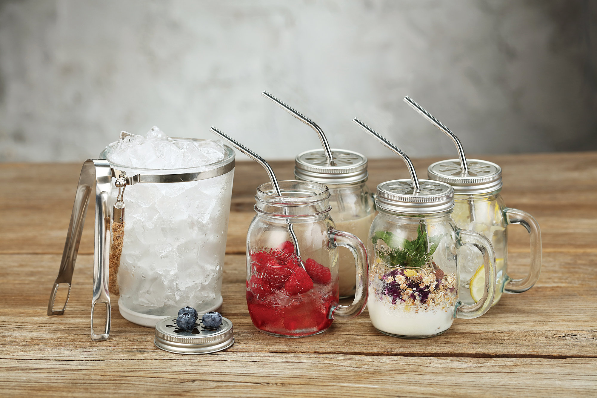 Eternal Living Mason Jar Glass Beverage Dispenser with Jar Mugs and Lids, 5  pcs Set