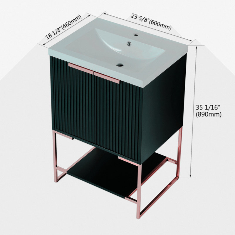 Meuble-lavabo simple avec plateau en résine Francella, Bleu marine, Or