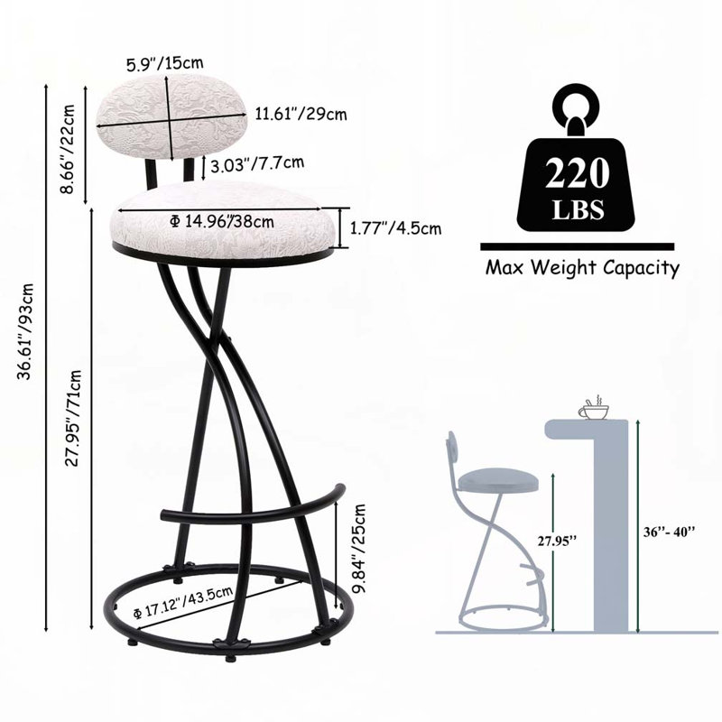 Tabouret de bar 27,95 po Hilaree, Noir, Noir
