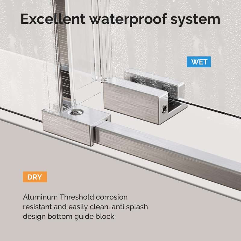 56-60" W x 74" H Frameless Single Sliding Soft-Close Shower Doors, 5/16" Thick SGCC Tempered Glass, Stainless Steel Hardware