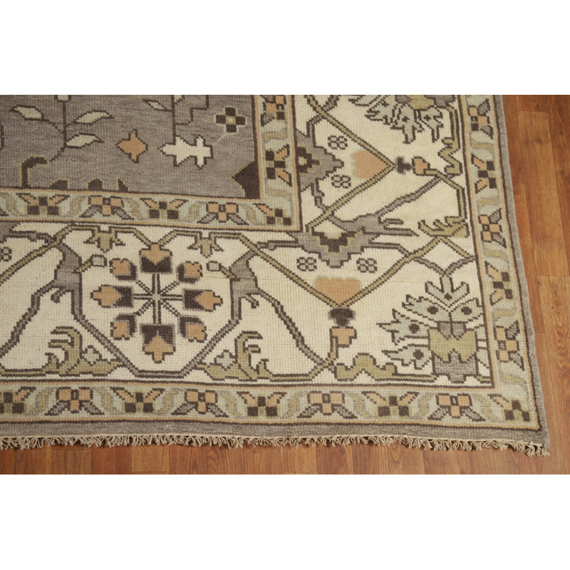 Grand tapis indien fait à la main gris Oushak 10 x 14