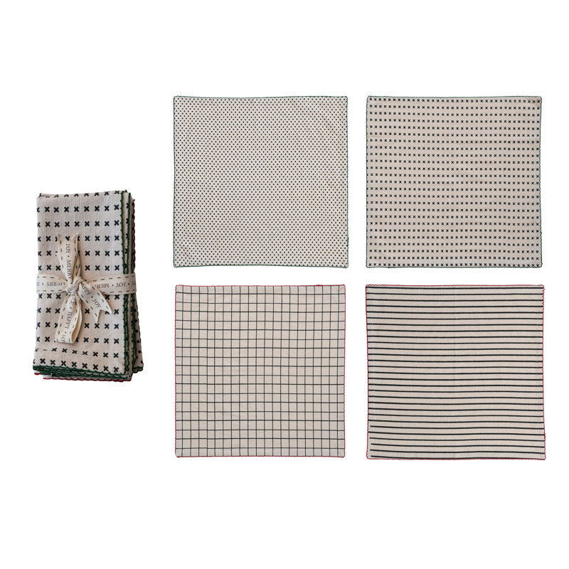 Cotton Printed Napkins With Pattern And Stitched Edge