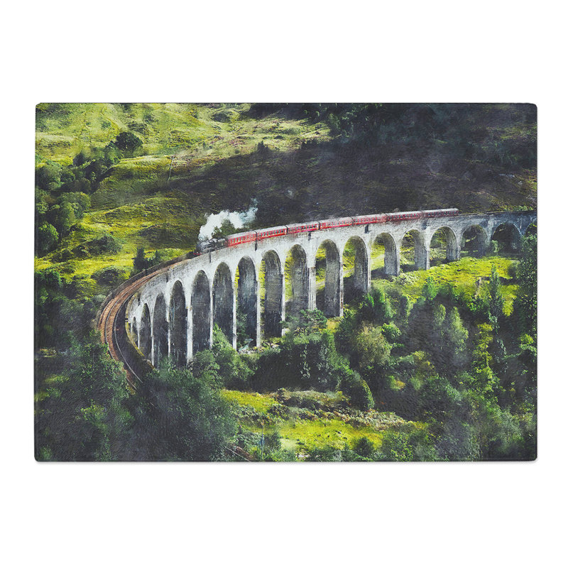 Tempered Glass Steam Train in Scotland Abstract Chopping Board, 28.5 cm x 39 cm