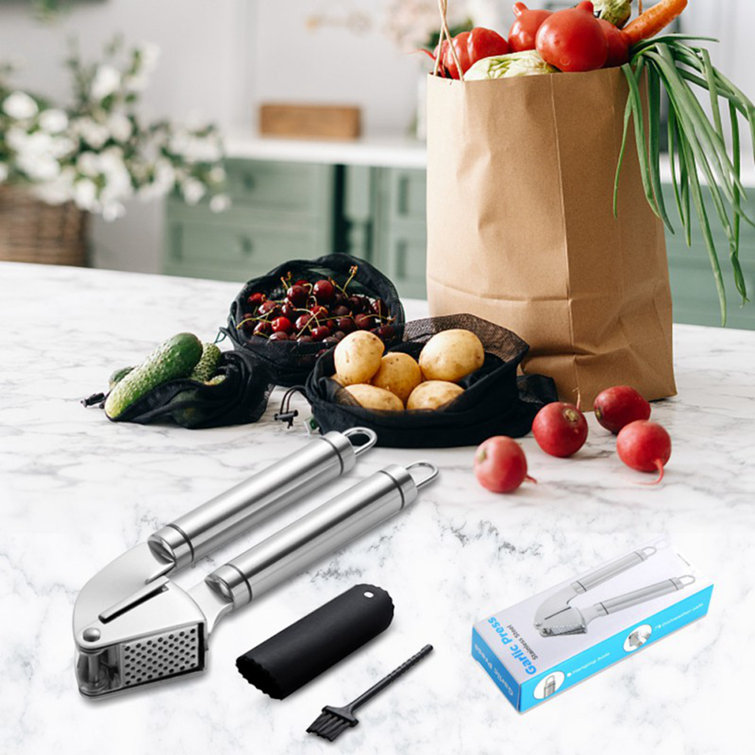 Bampredepos Garlic Press Stainless Steel Mincer And Crusher With Silicone  Roller Peeler. Rust Proof, Easy Squeeze, Dishwasher Safe, Easy Clean