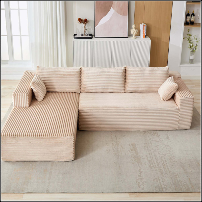 Compression Sectional Couch with Comfy Chaise, Boneless L Shape Sofa for Living Room and Bedroom, Minimalist Modular Sleeper