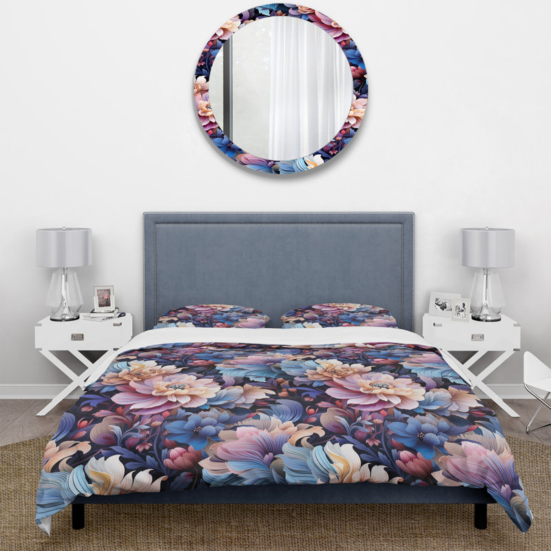 Ensemble de housse de couette à motif floral forêt enchantée mauve, Housse de couette simple + 1 taie décorative stan