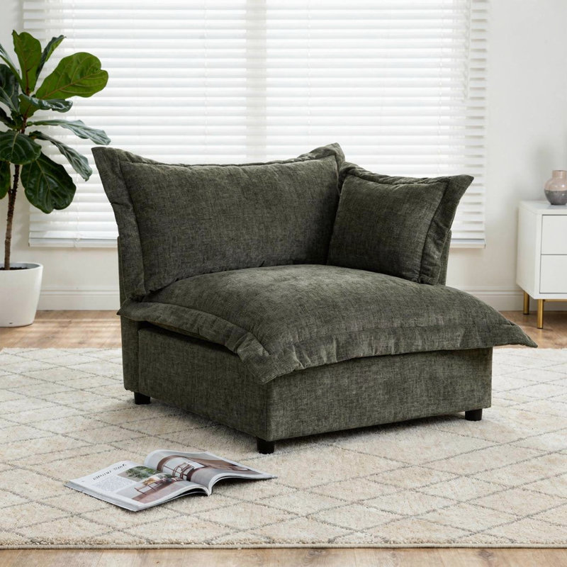 Chaise d'appoint moelleuse en chenille rembourrée avec coussins de nuage surdimensionnés, Gris