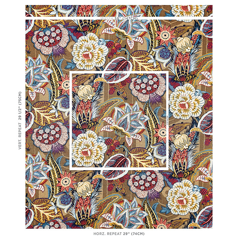 Zanzibar Linen Print Fabric, Cerulean