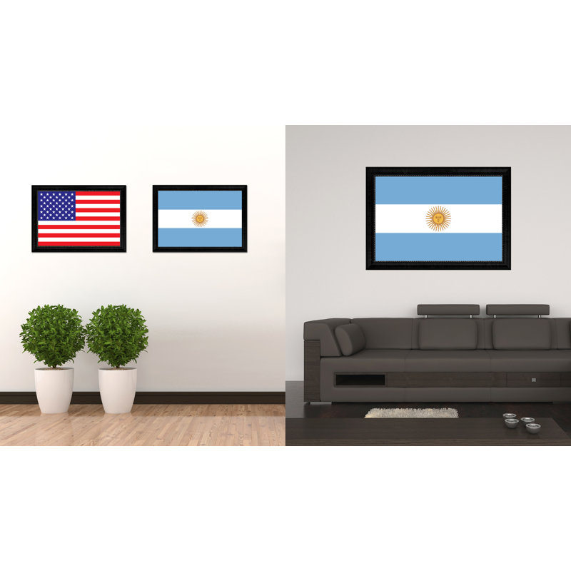« argentina country flag », reproduction d’art sur toile encadrée, H 15 po x l 21 po x P 1 po, Encadrement noir