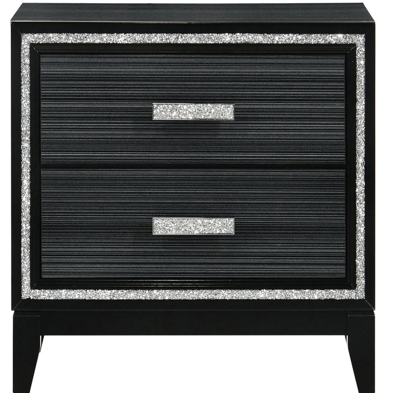 Table de chevet noire patinée pour la chambre à coucher - 2 tiroirs, rangement décoratif moderne 2, ajout pratique
