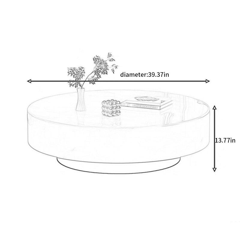 Simple luxury cream style marble coffee table, 13.77" H x 39.37" L x 39.37" W
