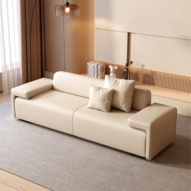 Beige Modern Wood Upholstered  Bedroom and Entry Leather Long Bench, Beige