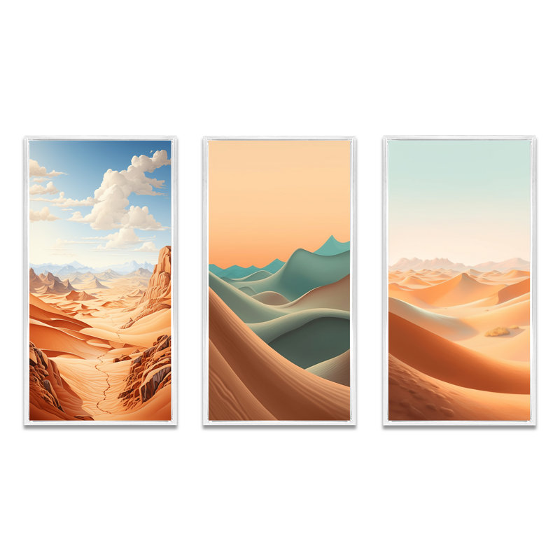 «Desert Dunes», 3 pièces sur toile, Cadre flottant blanc, H 32 po x l 48 po