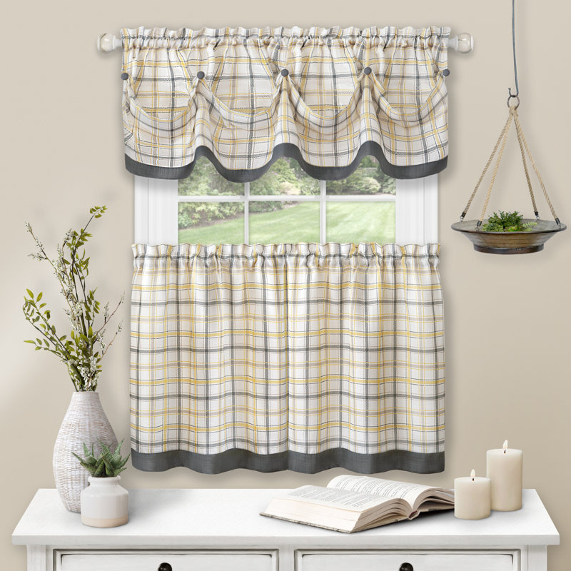 Rideau de café 24 po Berene Tattersall, L 36 po x L 52 po, Gris