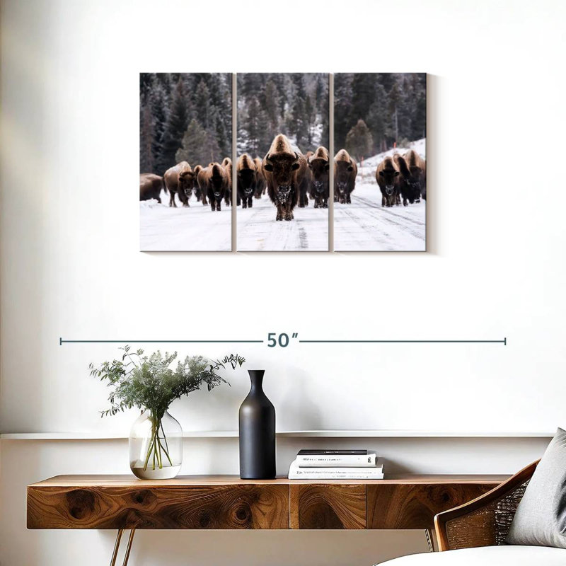 Bison Herd In Winter, reproduction d'art sur toile, H 20 po x l 33 po x P 1,25 po
