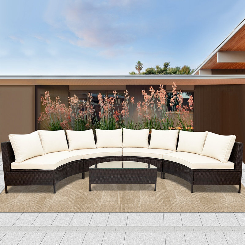 Tyrza Wood 8 - Person Modular Patio Conversation Set with Cushions, Beige