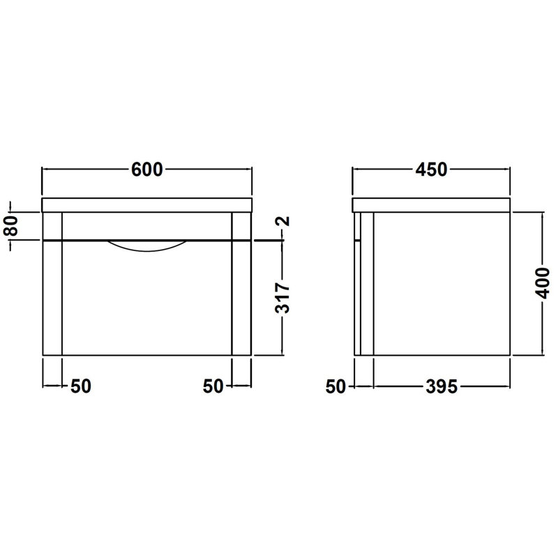 600 mm Single Vanity with Integrated Basin