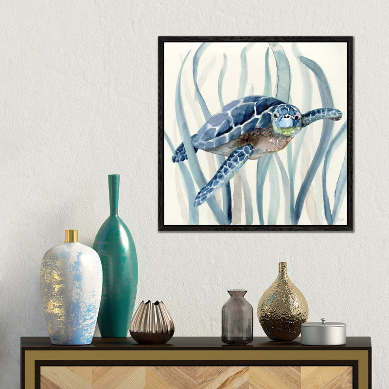 Fish In Seagrass I by Nan - Painting on Canvas, Black Floater Framed, 66.04 cm H x 66.04 cm W