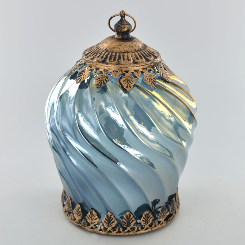 Blue LED Lanterns Twisted Iridescent Moroccan Style Lantern